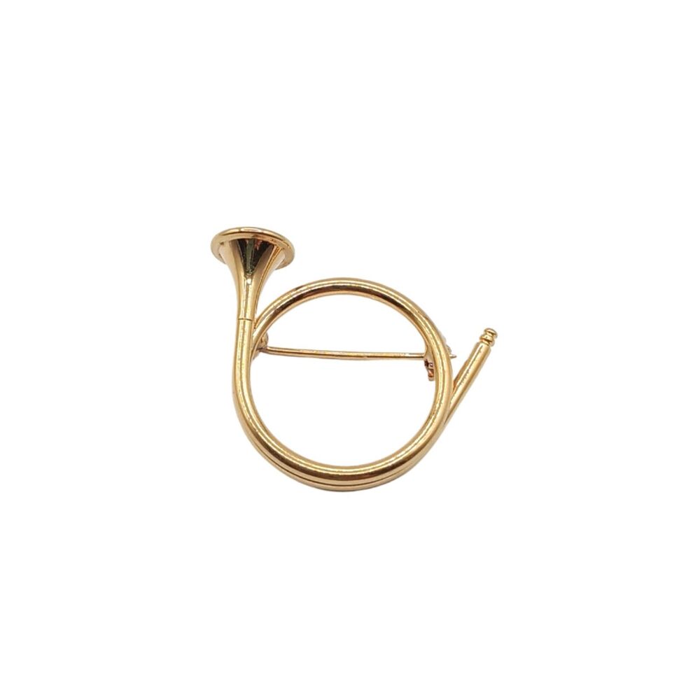Napier French Horn Brooch Gold Tone Vtg 50s MCM Musical Estate Old Money Holiday